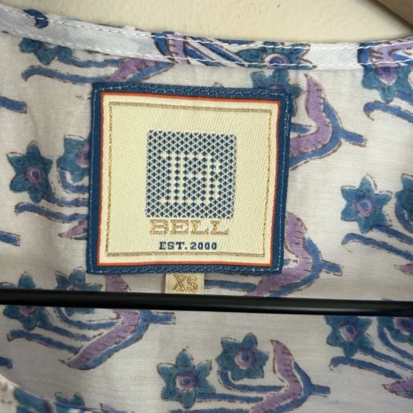 Alicia Bell Kaftan Style Dress Womens XS Silk Cotton Blue Block Print Boho - Picture 5 of 6